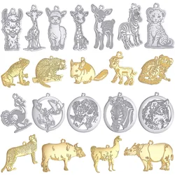 2PCS Trendy Punk Wild Animal Alpaca Antelope Cheetah Rhino Giraffe Charms DIY Necklace Jewelry Making Stainless Steel Pendant