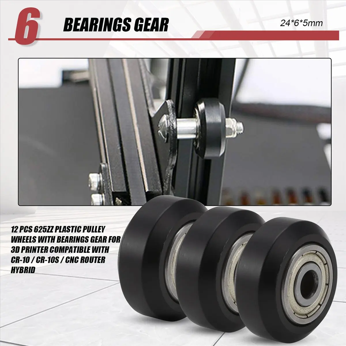 (DT37) 12 Pcs 625Zz Plastic Pulley Wheels with Bearings Gear for 3D Printer Compatible with CR-10 / CR-10S / CNC Router Hybrid