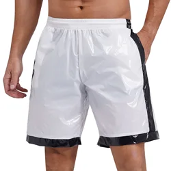 Men Glossy Boxer Shorts Swim Trunks Quick-dry Drawstring Beach Shorts for Surfing Sun Bathing Fitness Sports Homewear Sleepwear