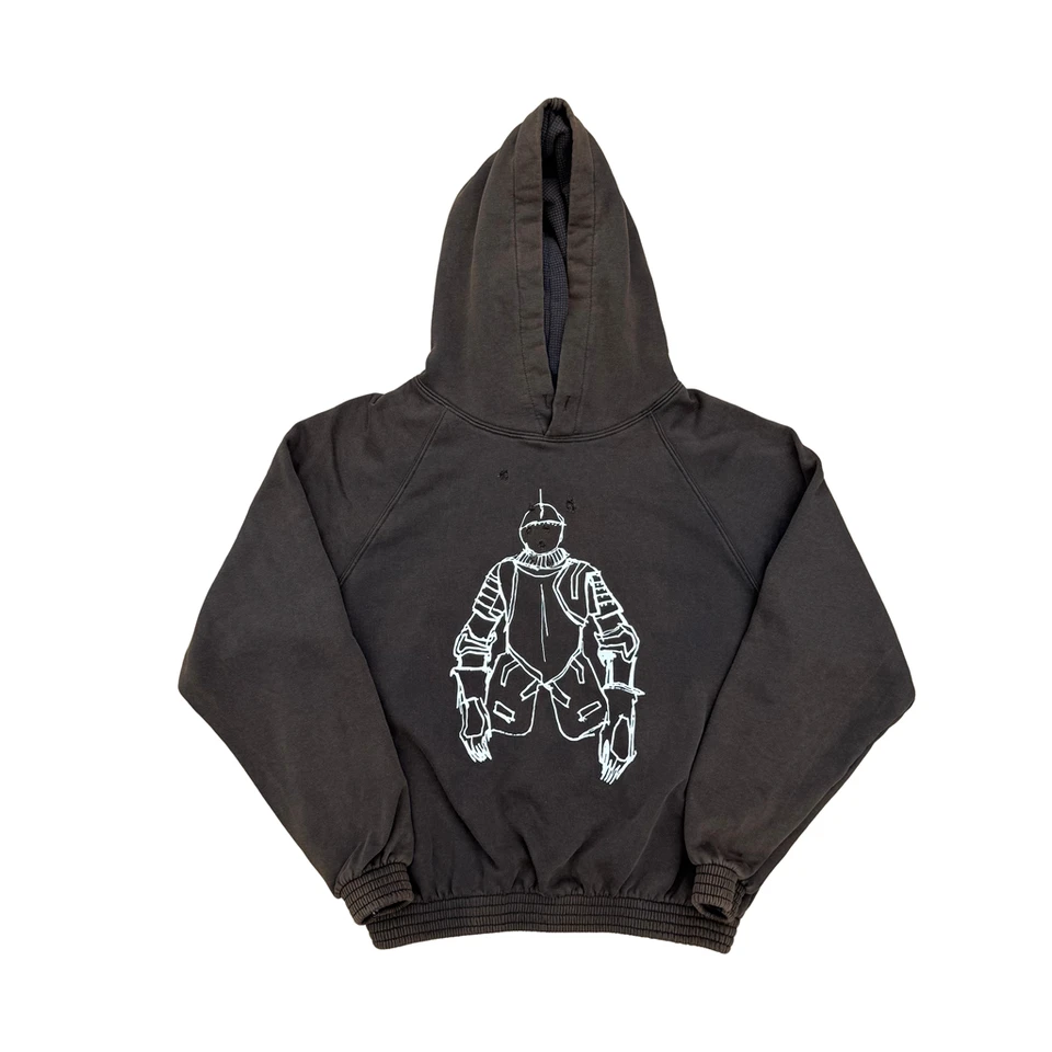 Number Nine SS01 Vintage Knight Hoodie Men's Cotton Crew Neck