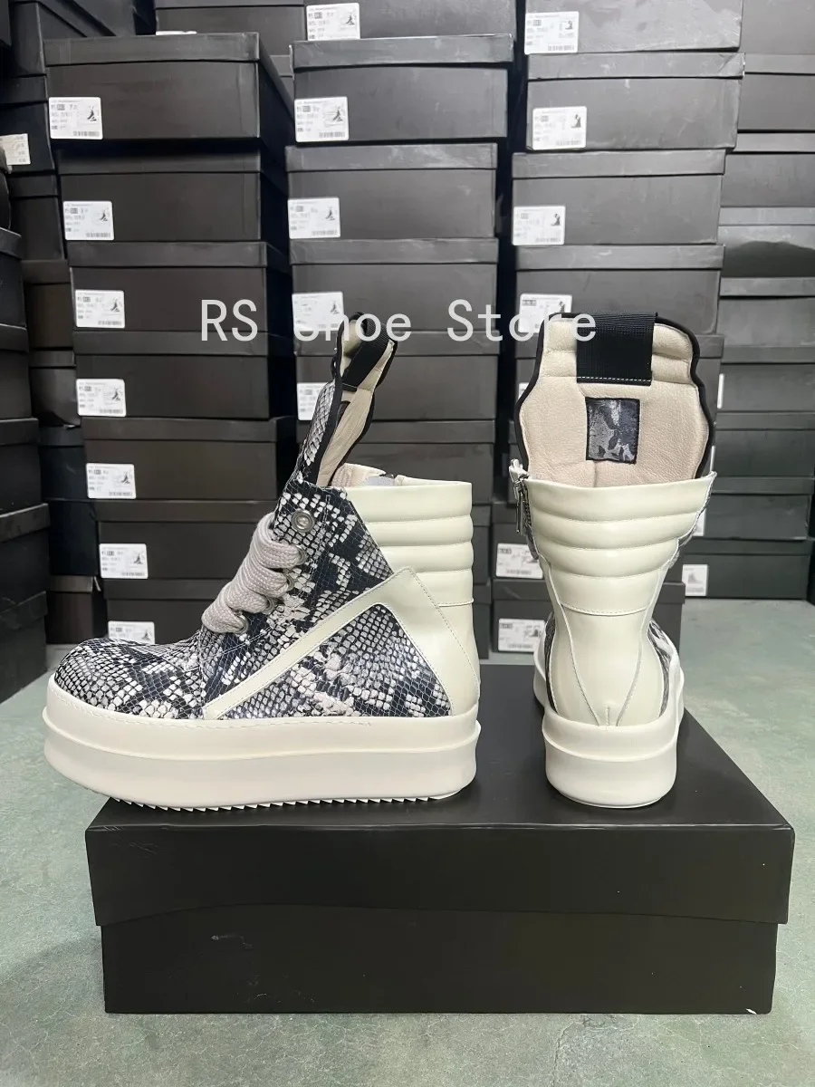 Ro مصمم أحذية الرجال حذاء رياضة النساء رمادي بوا الجلود حذاء بوت بطول الكاحل جامبو الأربطة منصة 6 سنتيمتر نعل سميك عالية أعلى حذاء كاجوال