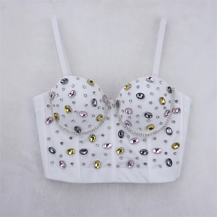 2024 new Summer Colorful Stones Women Sexy Short Waist Corset Bustier Night Club Party Fashion Crop Tops Bra Pad Tube Tanks