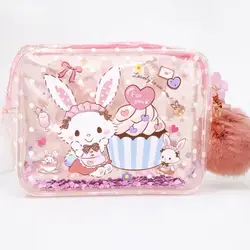 Kawaii Sanrio Wish Me Mell Transparent Storage Bag Cartoon Anime Pvc Waterproof Portable Makeup Bag High-Capacity Girls Gifts