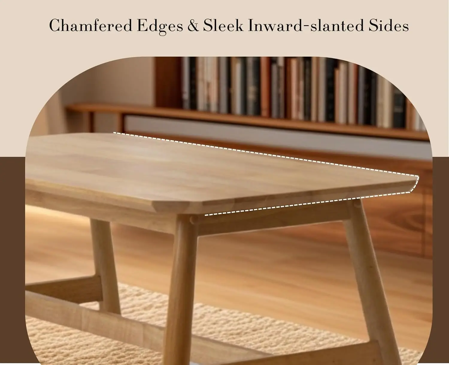 35.5"x20" Mid-Century Modern Coffee Table - Solid Natural Light Wood Rectangular Center Table, Tea Table for Living Room