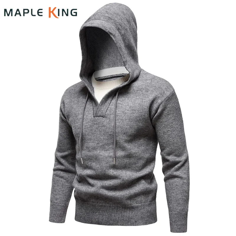 سترة محبوكة بقلنسوة للرجال مكونة من قطعتين بلوفرات كلاسيكية دافئة بلون سادة ملابس رجالية من الجيرسيه Hombre ملابس الشارع الشهير