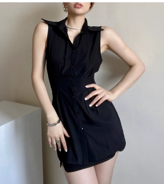 فستان نسائي جديد أوروبا وأمريكا مثير بدون ظهر وصدر واحد بدون أكمام وطية صدر السترة #1