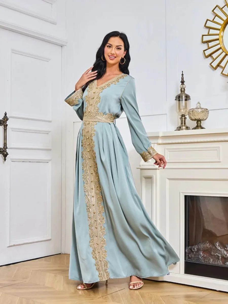 Jalabiya-Vestido largo de caftán marroquí para mujer, Vestidos de fiesta musulmanes bordados Eid, Abayas de Dubai, Ramadán, caftán elegante