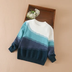 Tween Boys' Casual Round Neck Color Block Long Sleeve Sweater Clothing For Autumn/Winter Kids Knitwear for Boys