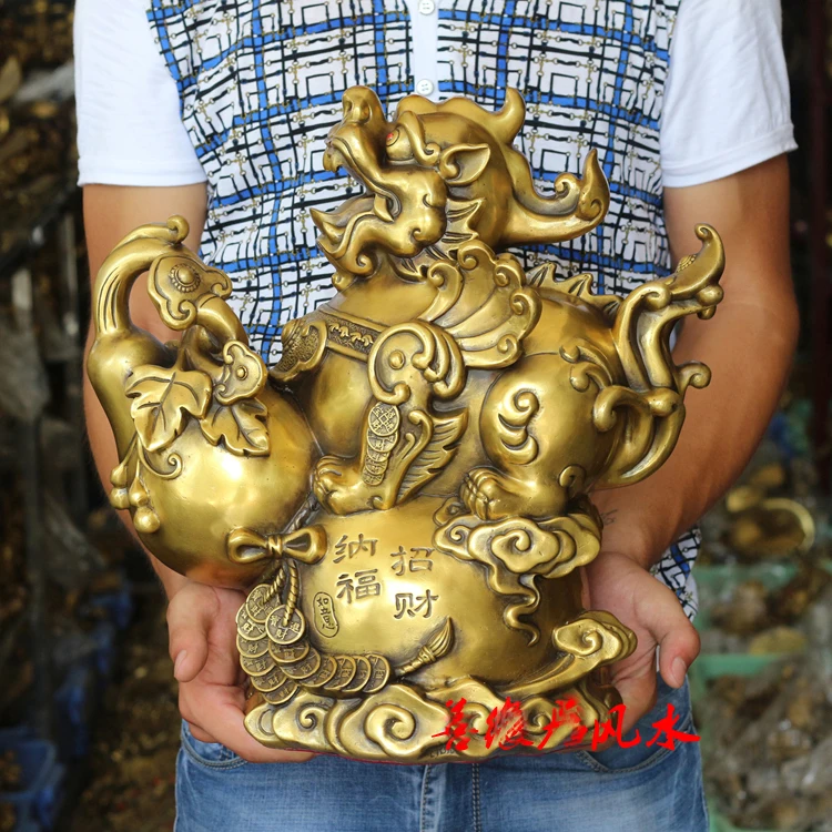 large bring wealth fortune GOOD LUCK PI XIU RU YI Gourd FENG SHUI brass ART Ornament home Shop Company efficacious talisman