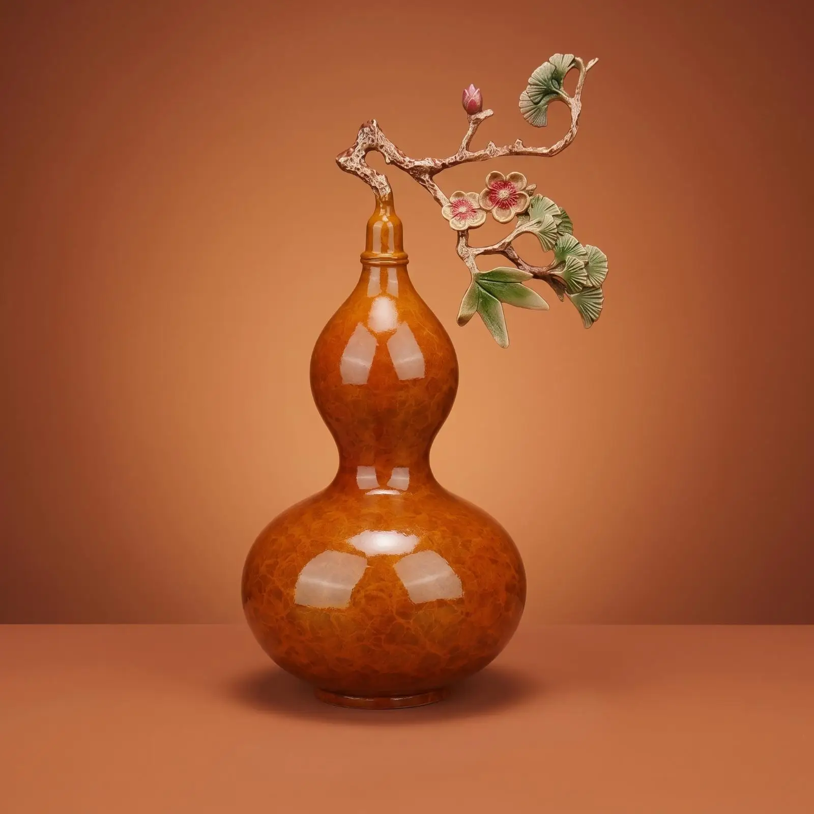 Tabletop Gourd Ornament | Polished Copper Finish, Auspicious Feng Shui highlight, for Living Room