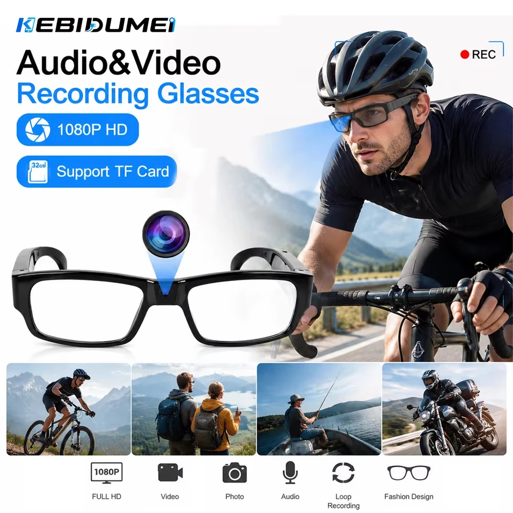 KEBIDUMEI 1080P HD Video Recording Glasses Wearable Sports Eyeglass Camera Support TF Card for Cycling Driving Outdoor Activity