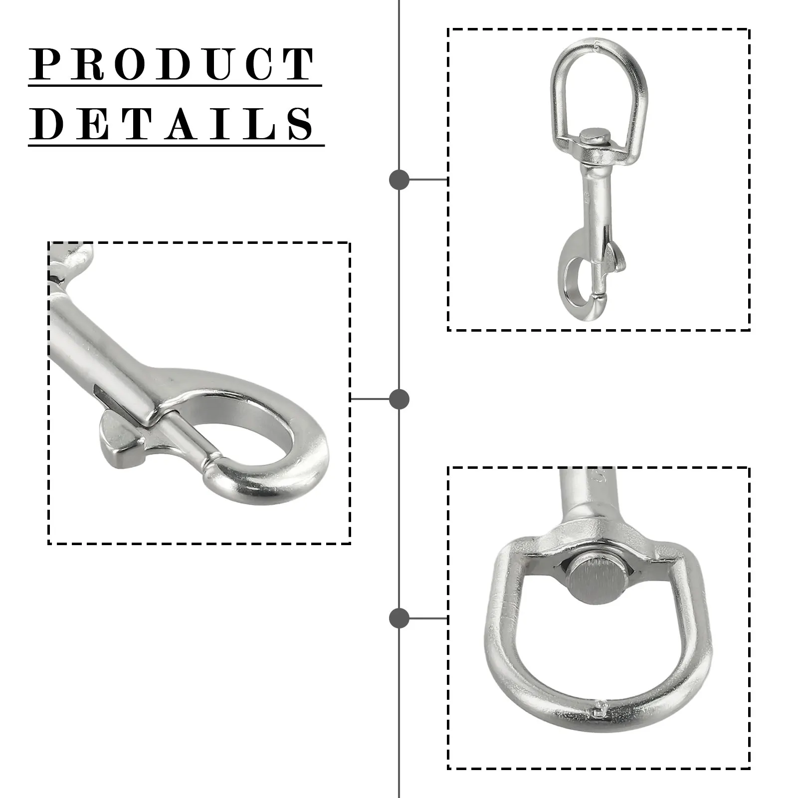 1Pc Heavy Duty 316 Stainless Steel Swivel Snap Hook Rustproof Eye Bolt Spring Clip For Scuba Gear Camping Tent And Dog Leash