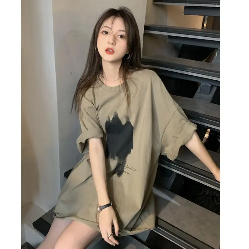 Summer New Oversized T Shirt Tops Round Neck Short Sleeve Printing Versatile Pullovers Trend Korean Fashion Women Clothing