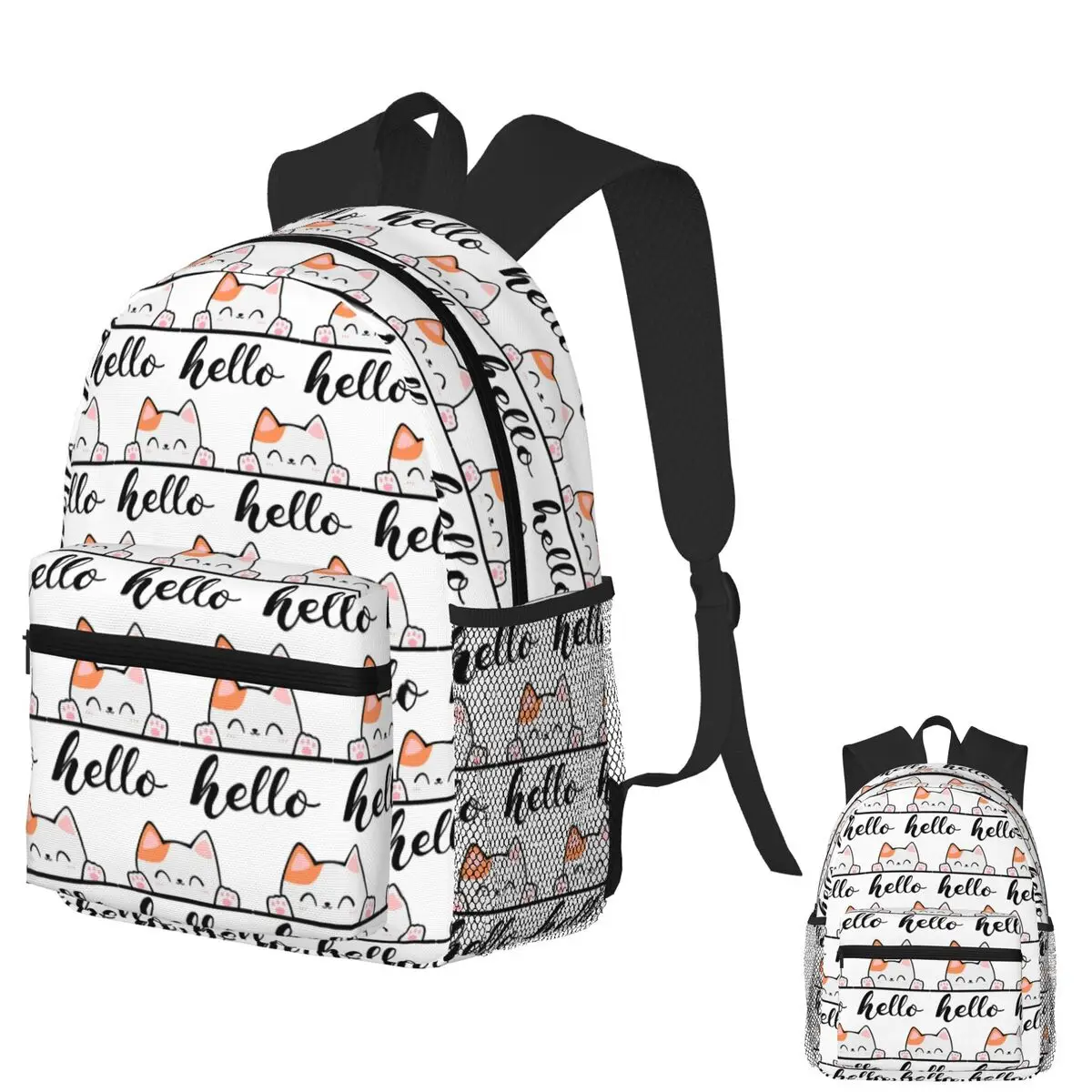 

Happy Cat Hello Design Smiling Kitty Graphic Tee The Design By Gao Backpack School Bag Travel Daypack Bookbag Shoulder Bags