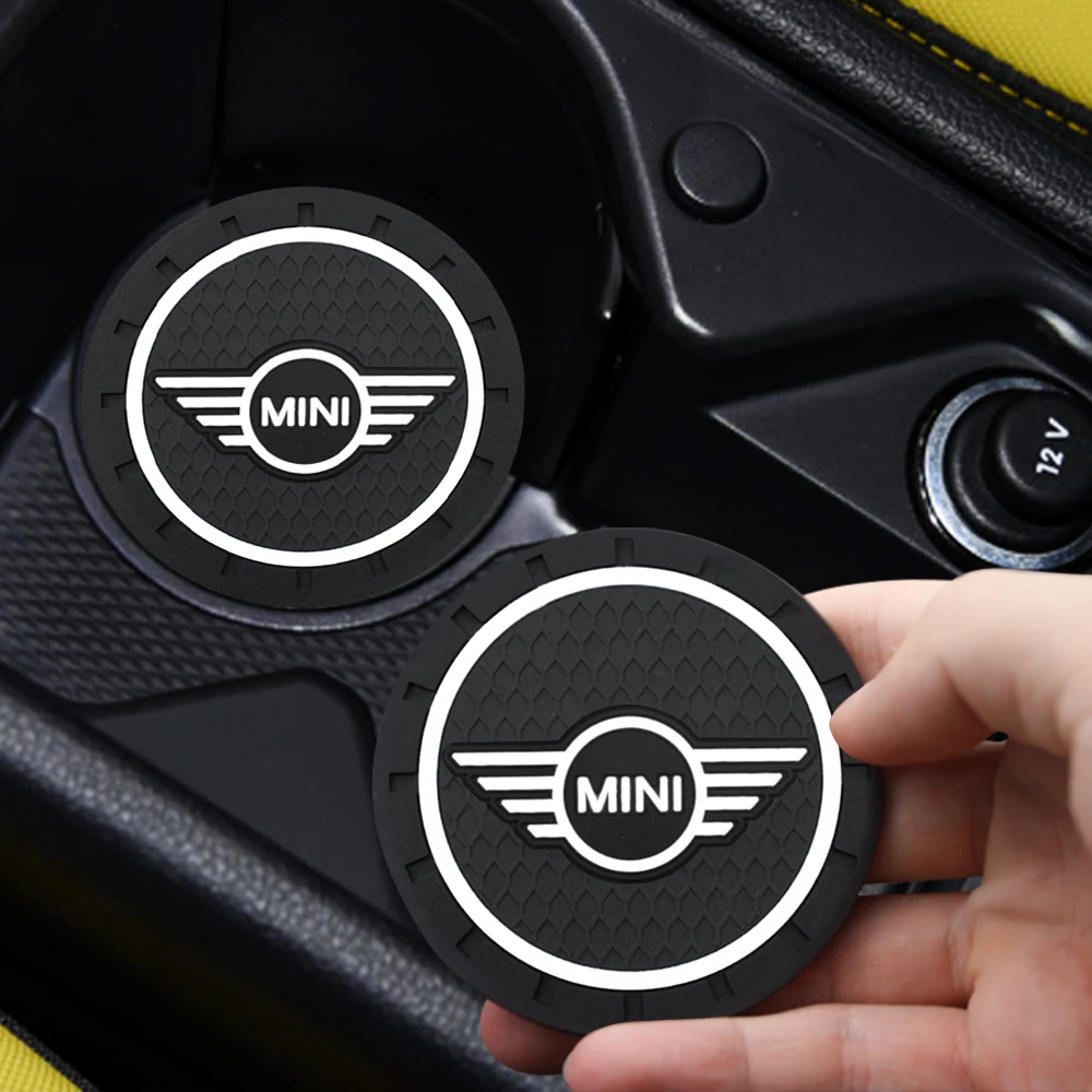 1/2pcs Car Coaster Water Cup Slot Non-Slip Mat Pad Emblem Interior Accessories For Mini Cooper One JCW F54 F55 F56 F57 F60 R50