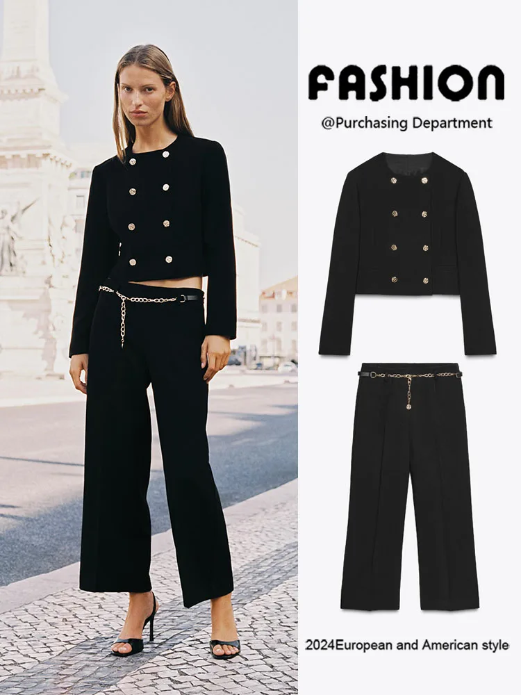 

Новое поступление, осенний женский двубортный костюм, джемпер 8372449 800, длинные брюки 8372249 800, этнический сценический костюм, женская мода