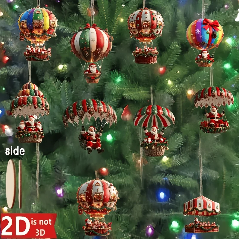 

10 pieces of Santa Claus parachute series handmade wooden home garden perfect holiday gift decoration pendant vivid and graphic