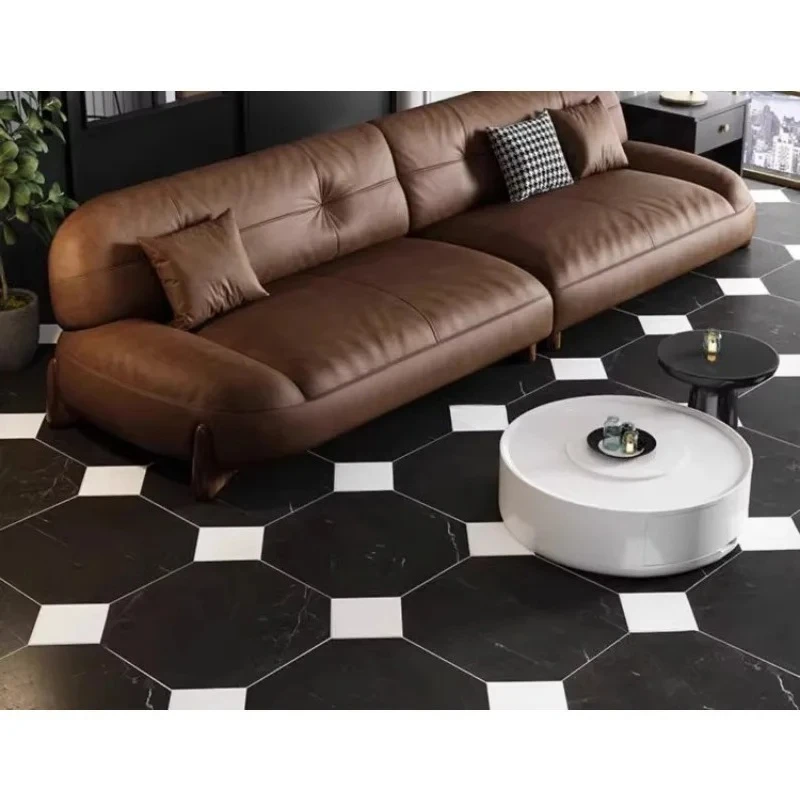 

American leather small apartment straight row furniture Italian simple retro oil wax leather sofa