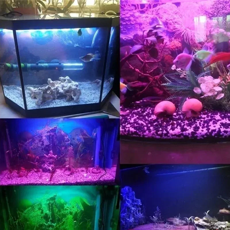 Luz LED colorida para acuario, enchufe europeo/estadounidense, tira de barra sumergible impermeable, iluminación sumergible, decoración de tanque