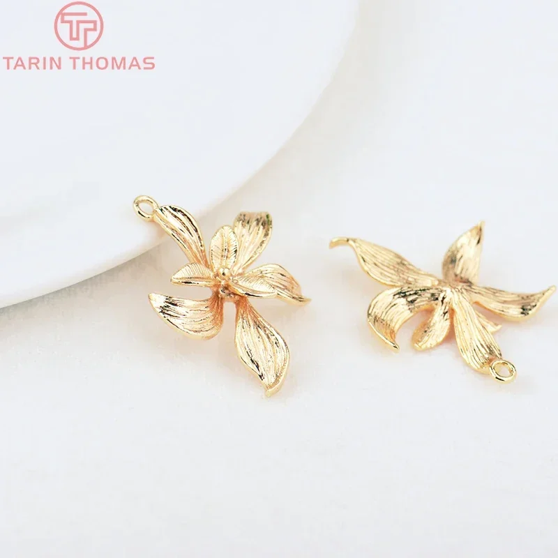 (1326)10PCS 19x22MM 24K Gold Color Brass Flower Charms Pendants High Quality Jewelry Making Findings Accessories Wholesales