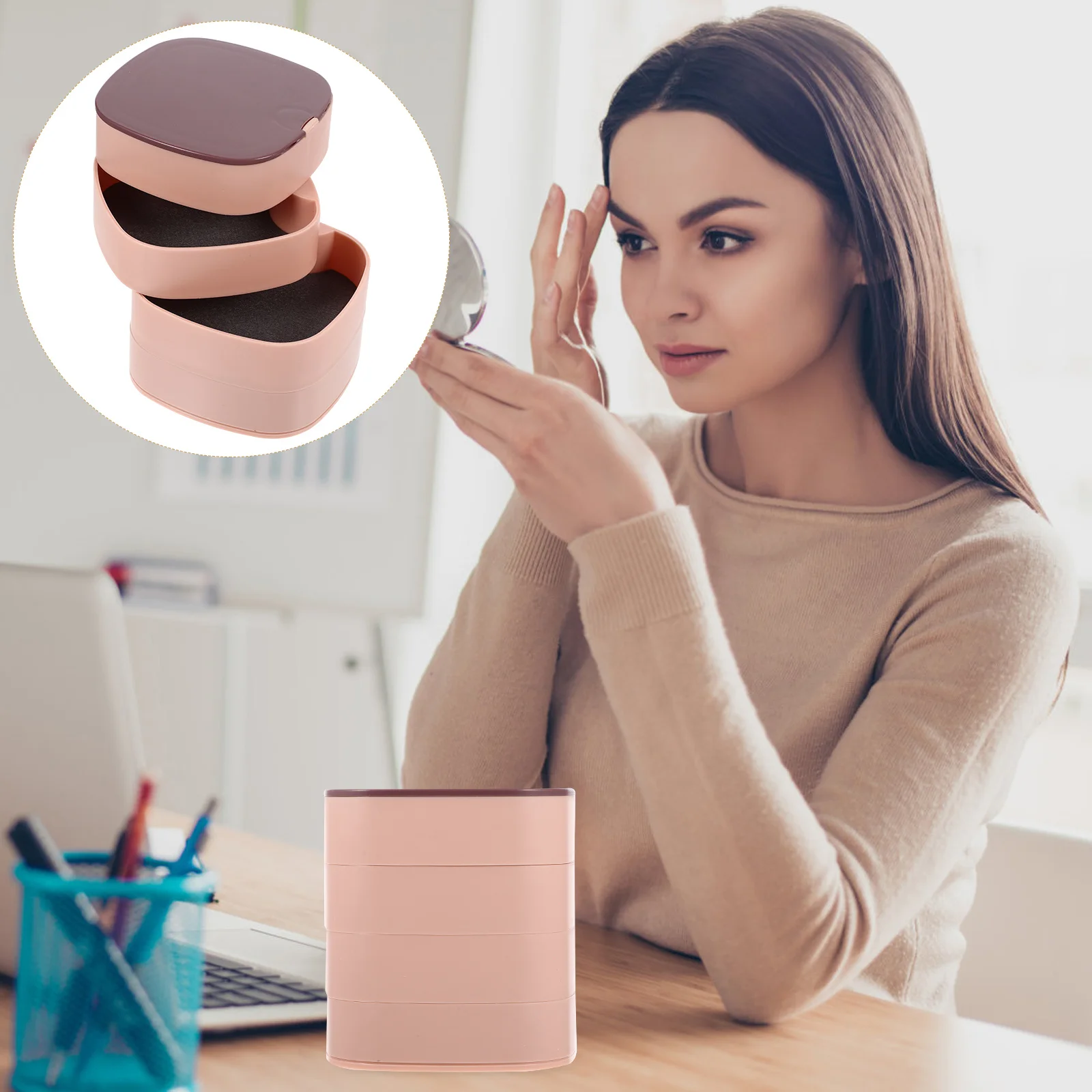 Multi-Layer Jewelry Case 4-Layer Rotary Organizer Durable Compact Storage Desktop Earring Box Rotary Jewelry Box