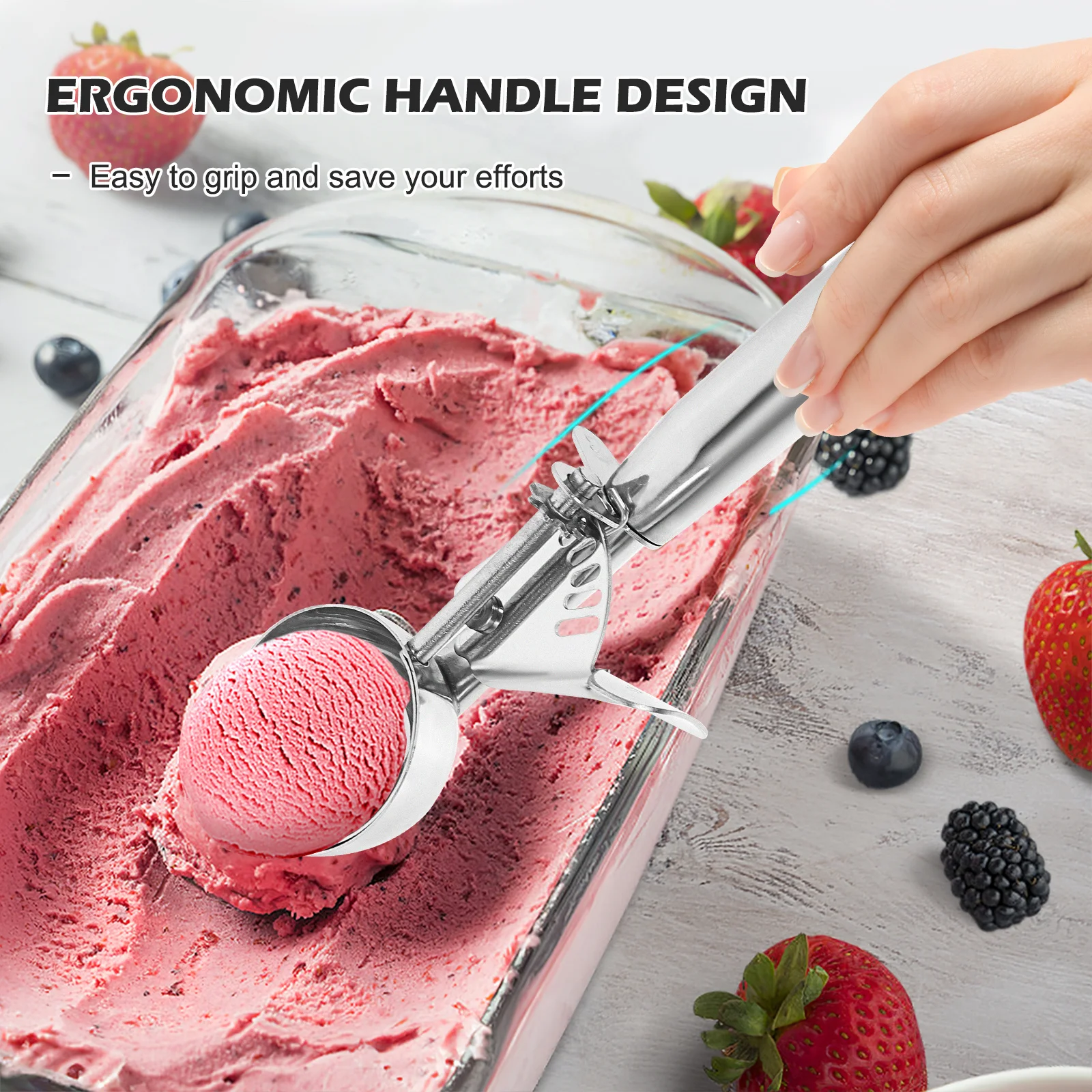 ที่ตักสแตนเลสขนาดใหญ่ จับง่าย สำหรับทำคุกกี้ โดว์ เนื้อ ลูกแตงโม ทำมันบด ตักไอศกรีม อุปกรณ์ครัว