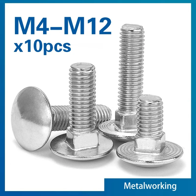 10pcs/lot  M4 M5 M6 M8 M10 M12 10- 150mm Length Carriage Bolt 304 Stainless Steel Round Head Square Neck Screw DIN603