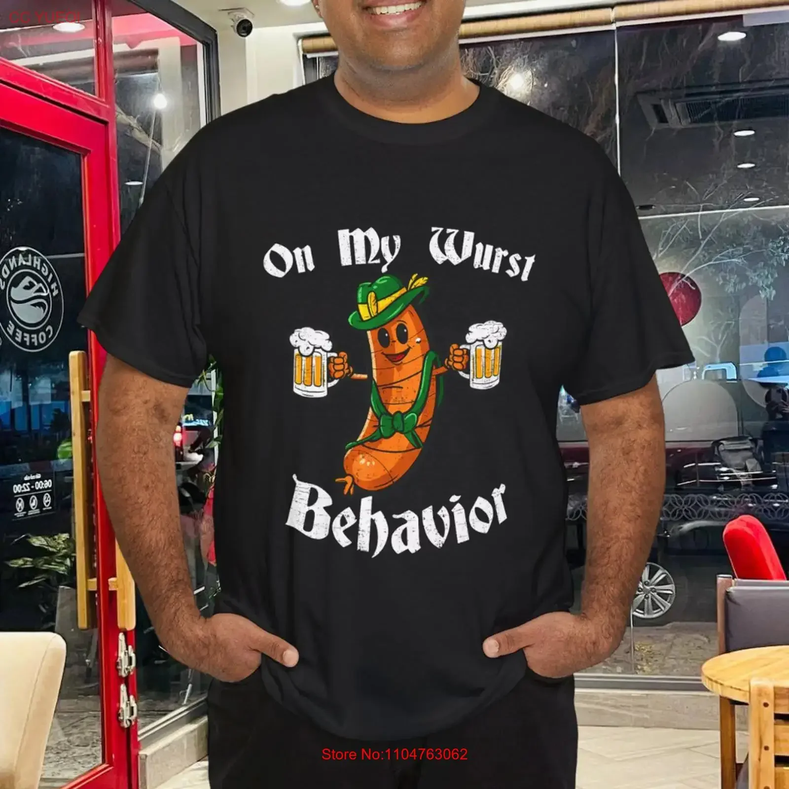 On My Wurst Behavior Funny Bratwurst German Oktoberfest T Shirt vintage Washed Slightly homme Breathable designer clothes