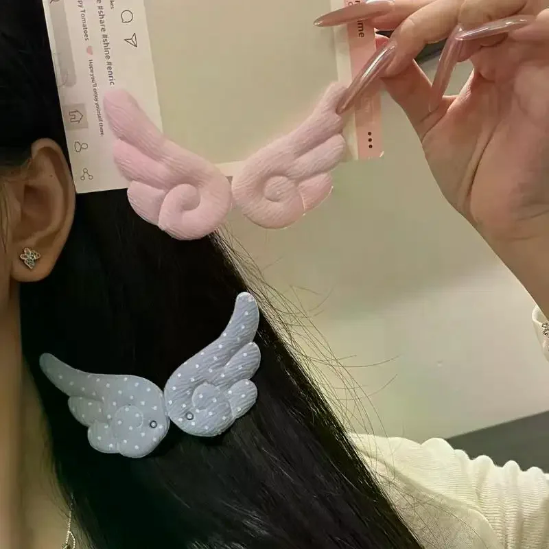 2pcs Cute Angel Wing Plush Hairpin Magic Sticker Hair Accessories Children Girls Hair Clip Accessories Barrettes Hair Grip