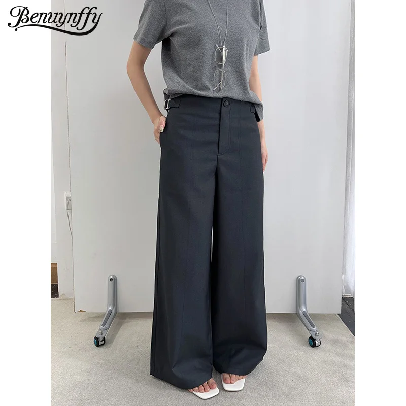 

Женские серые прямые брюки Benuynffy, летняя новинка 2026, уличный стиль, с низкой талией, для офиса, повседневные длинные брюки