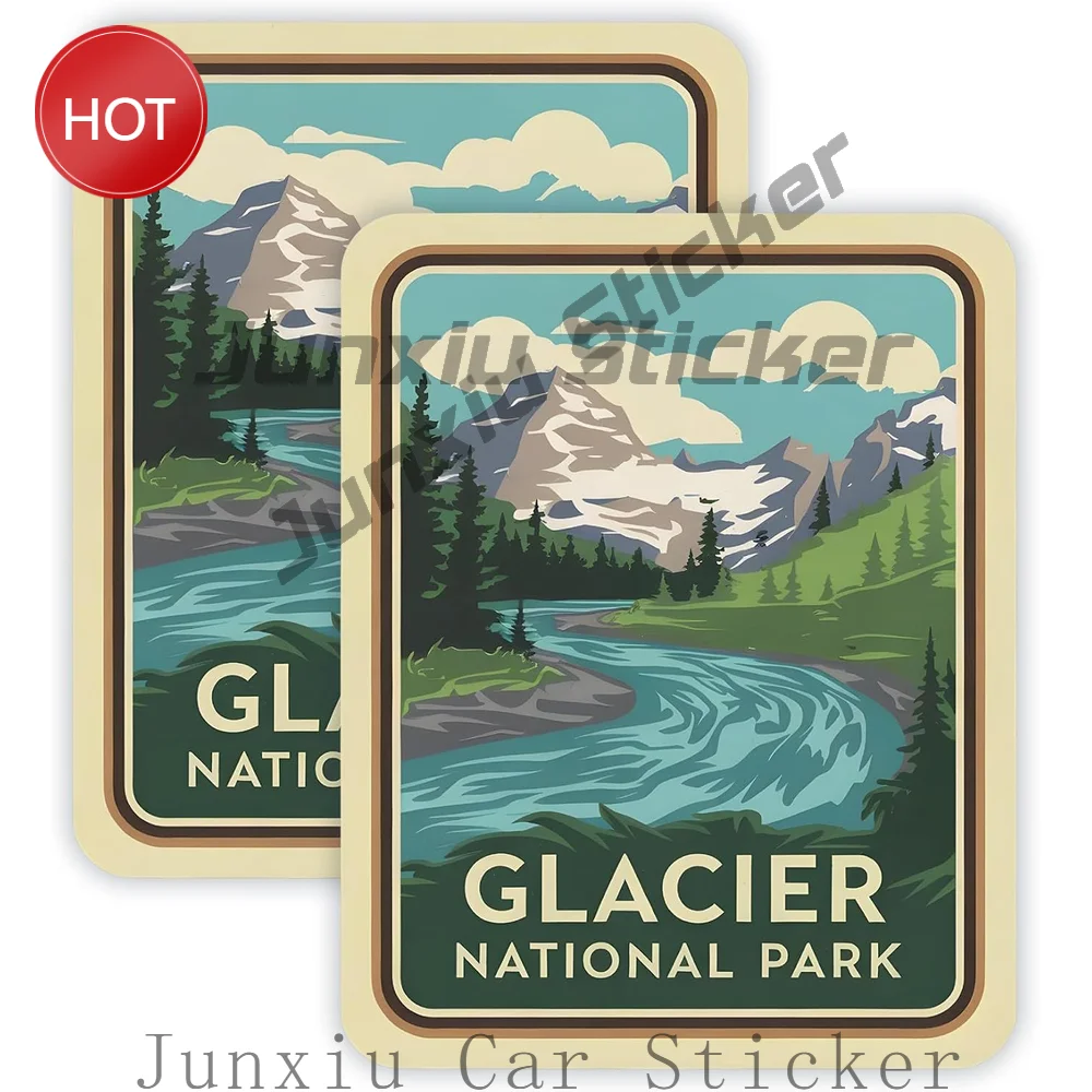 2 Pack Retro Glacier National Park Waterproof PVC Sticker For Car Window And Luggage Vehicle Styling Accessories Decal