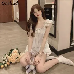 Pajama Sets Women White Thin Lace Princess Sweet Casual Students Temper Sleepwear All-match Korean Style Sexy Chic Home Popular