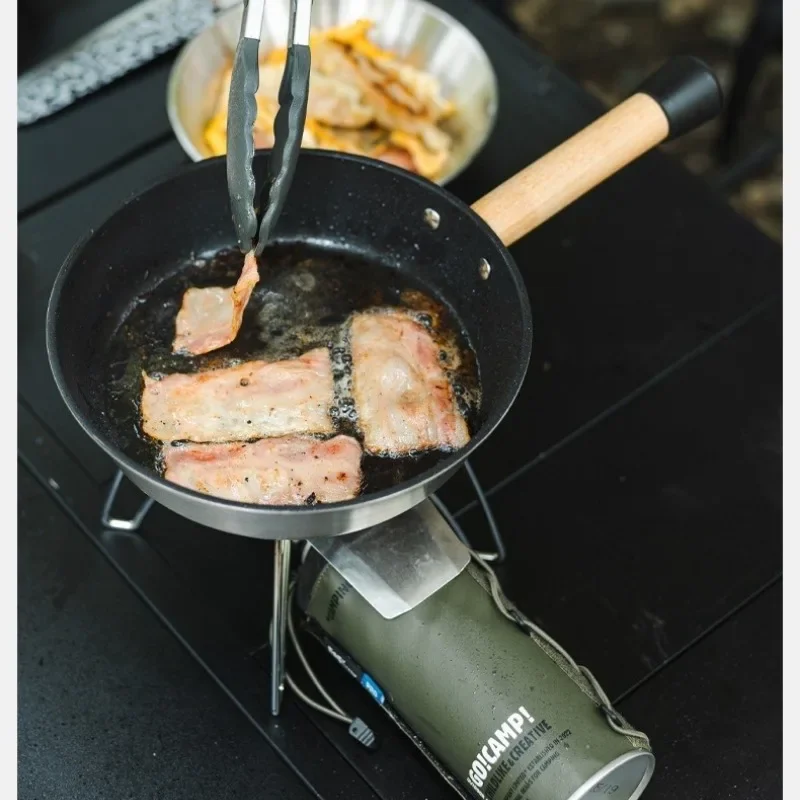 

Портативная походная сковорода из нержавеющей стали с антипригарным покрытием и съемной деревянной ручкой для различных сценариев использования, модель 2026 года