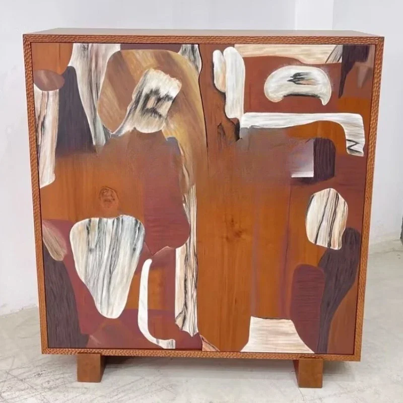 painting solid wood dining side cabinet surprise quiet wind art painting storage cabinet home foyer entrance simple