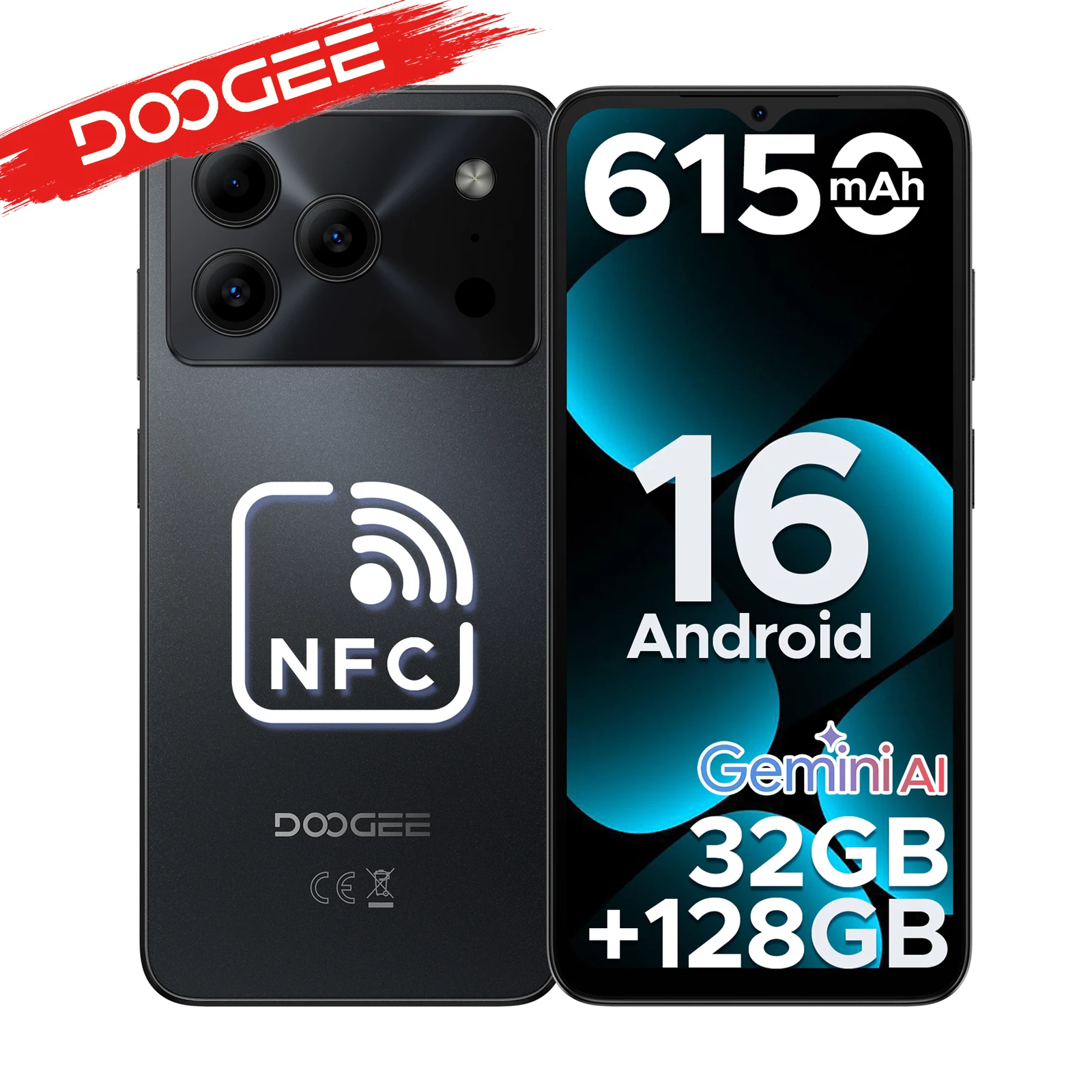 DOOGEE Note56 Pro Android 16 Smartphone 32GB RAM(4+28) 128GB ROM 6150mAh Battery 6.56 Inch 90Hz Screen 13MP+8MP Widevine L1 NFC Cell Phones