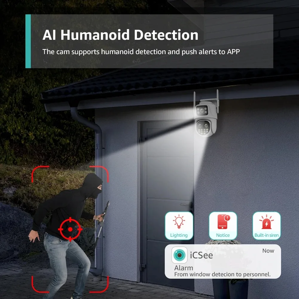 5K 9MP Wifi PTZ Camera Outdoor 8X Zoom Auto Tracking Camera HD Three Lens Dual Screen CCTV Video Surveillance Security Cam ICsee