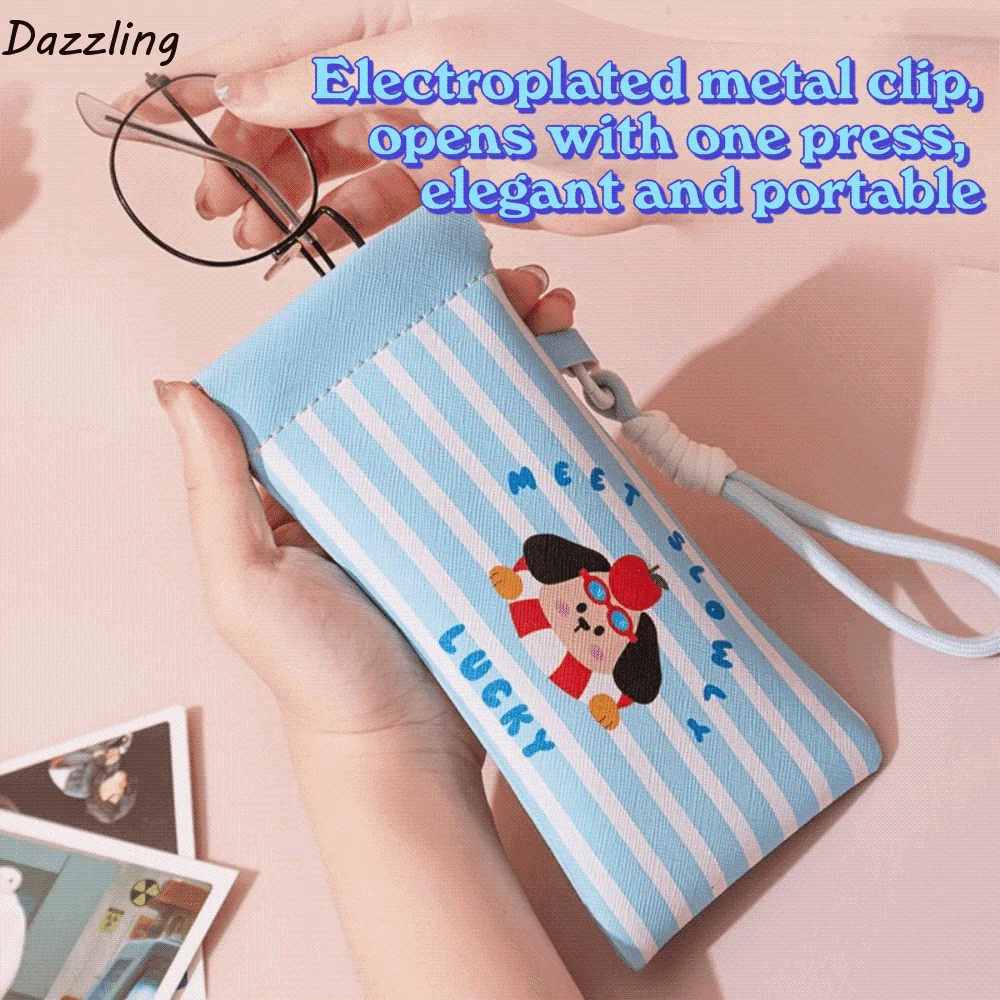 

2Pcs Cartoon PU Leather Glasses Bag Dustproof Dopamine Self-closing Glasses Storage Bag Soft Waterproof Portable Eyeglass Pouch