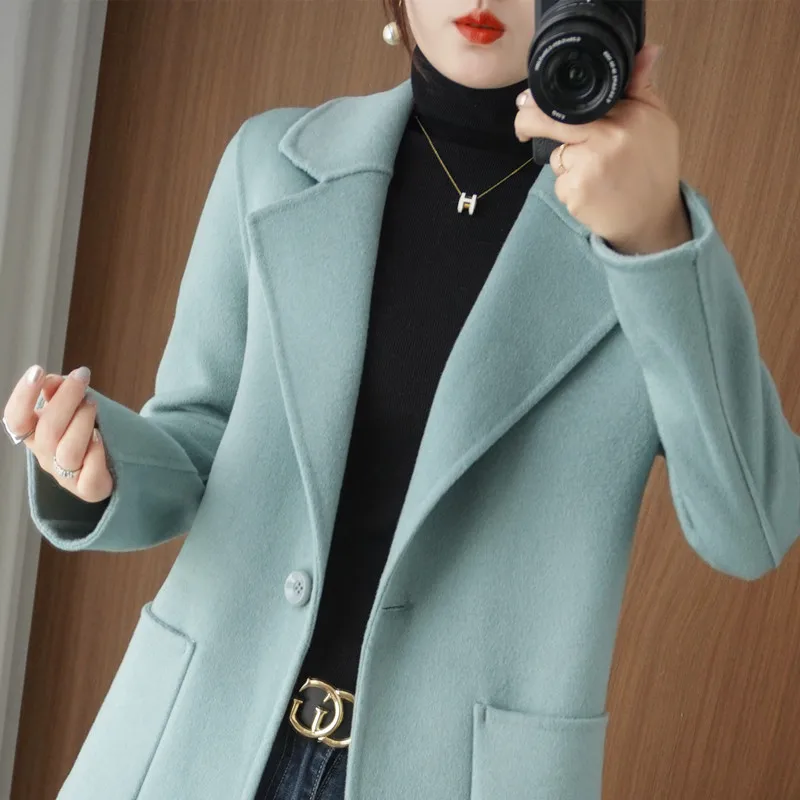 2024 Autumn/Winter New High-end Double sided Cashmere Coat Women\'s Fashion Slim Temperament Mid length 100% Wool Coats Female