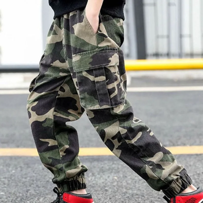 Boys' Camouflage Cargo Pants 6-12 Years Old, Spring Autumn Kids' Stylish Tactical Pants, Durable Long Pants for Toddler Boys