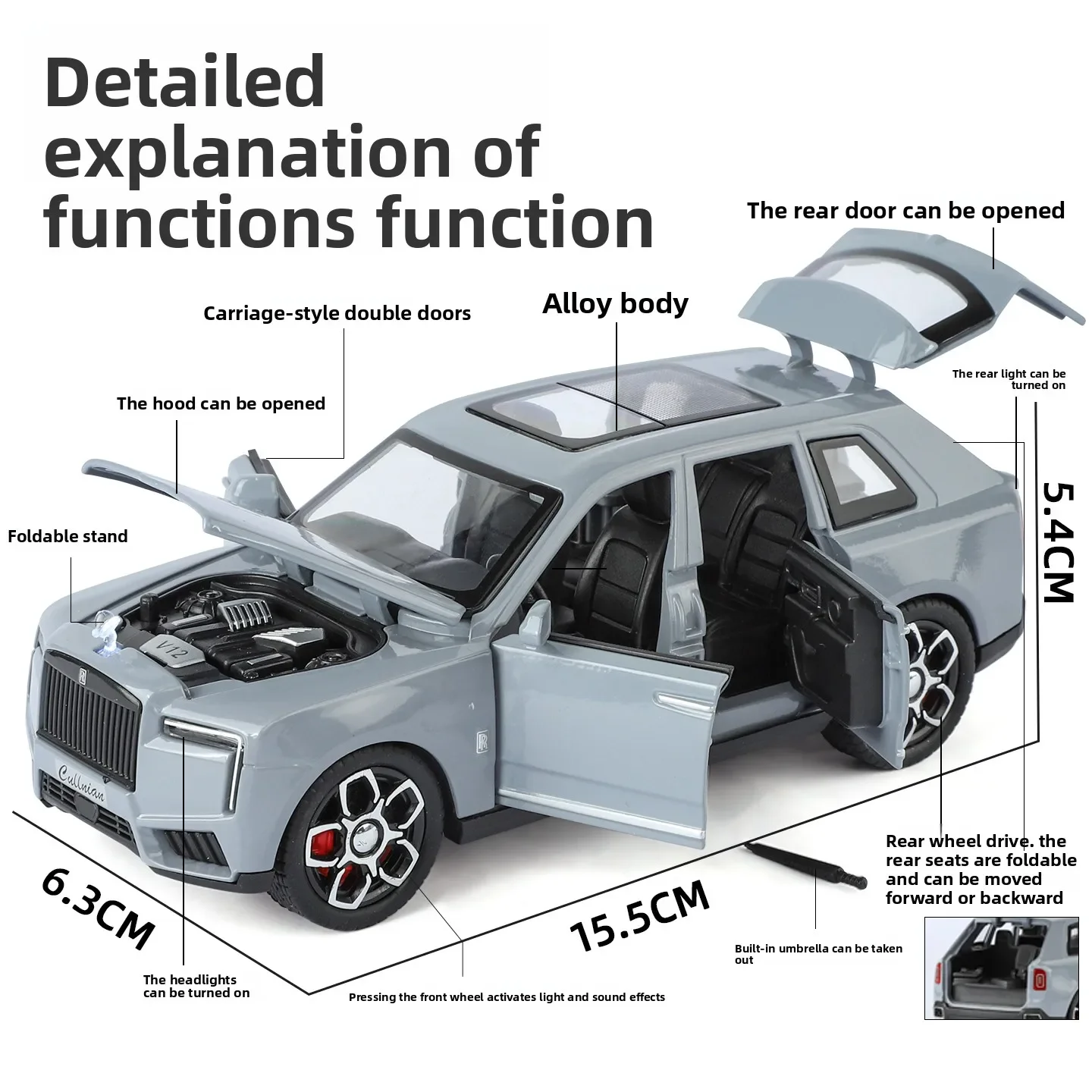 1:32 Cullinan Legering automodel trek geluid en licht speelgoed sportwagen herencollectie cadeaudecoratie