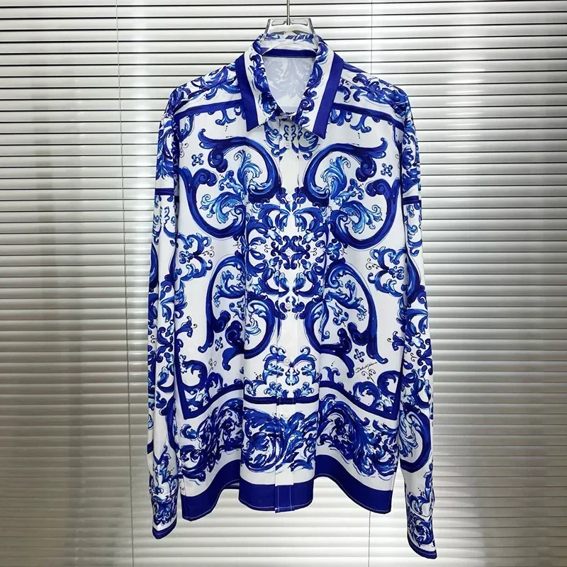 Camisa De manga larga real De lujo para hombre, ropa informal con estampado Floral, манга Longa, camisas para fiesta De graduaci