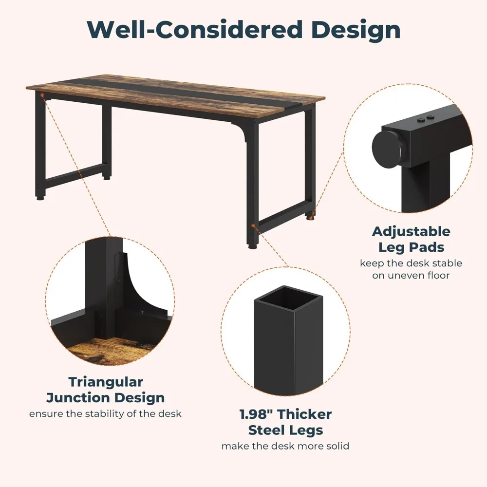Modern Large Office Desk with Sturdy Frame, 59.84 x 31.5 Simple Workstation for Business and Home Office Use