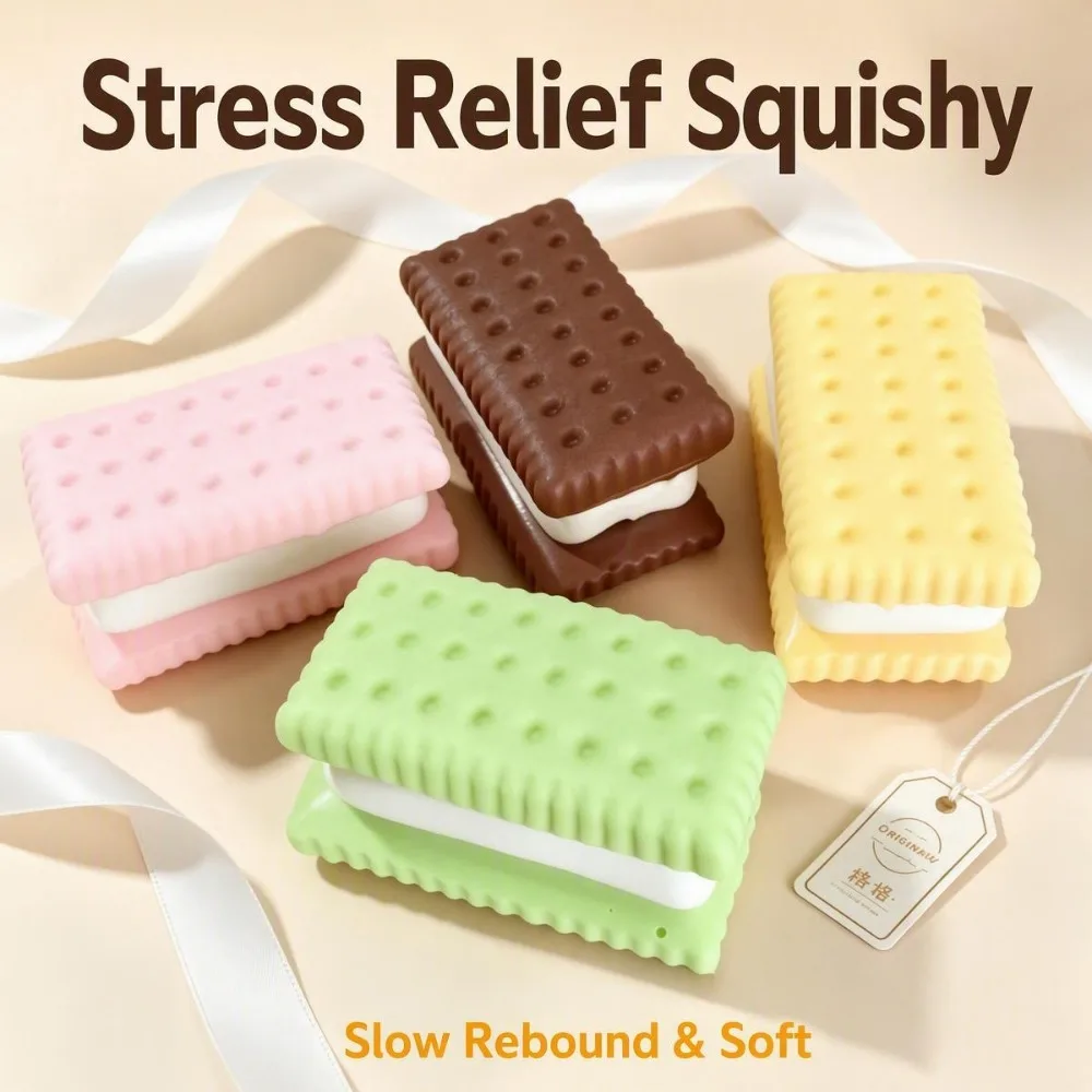 Simulated Sandwich Cookie Squishy Toy Soft Slow Rising Stress Relief Fidget Cute Desk Decor Squeeze Toy for Adults Anxiety Gift