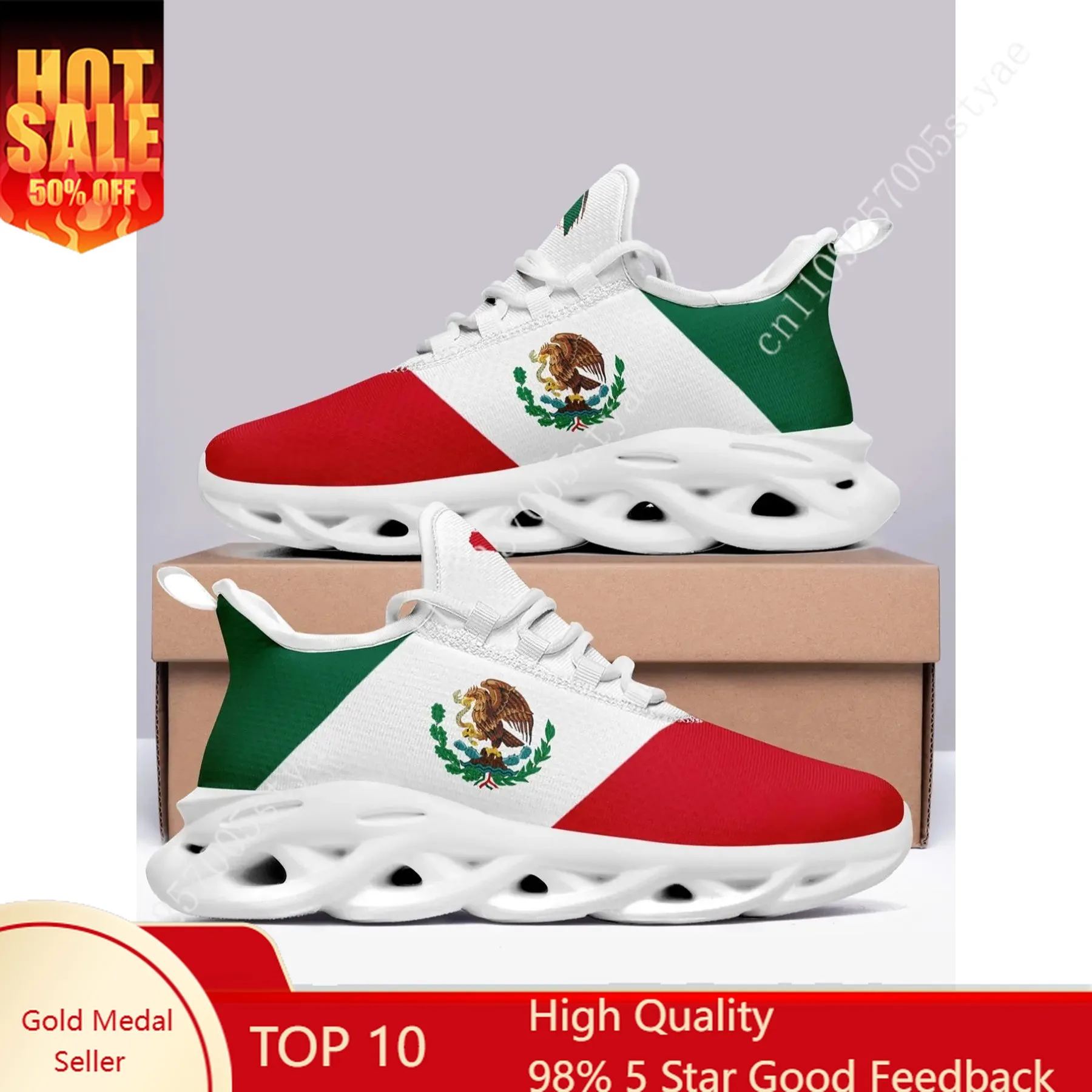 

Women's Mexico Flag Print Lace Up Running Sneakers, Casual Comfortable Breathable Sports Fashionable Shoes, Gym Training Sport W