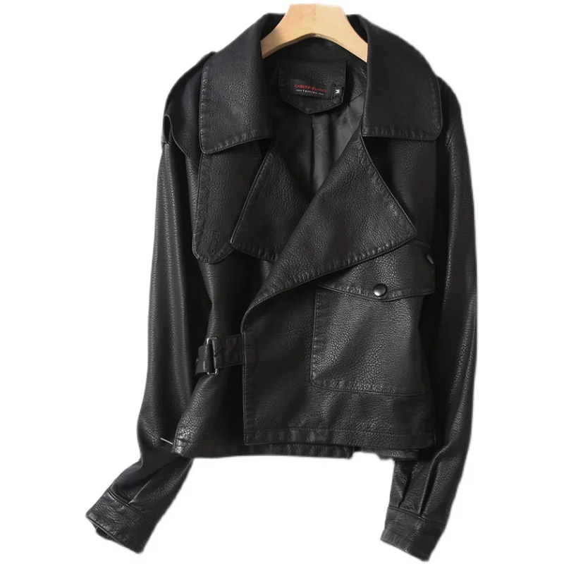   Giacca in Vera Pelle Ning per Donna, Modello Primavera-Autunno 2025, Stile Trendy e Snellente in Pelle di Pecora