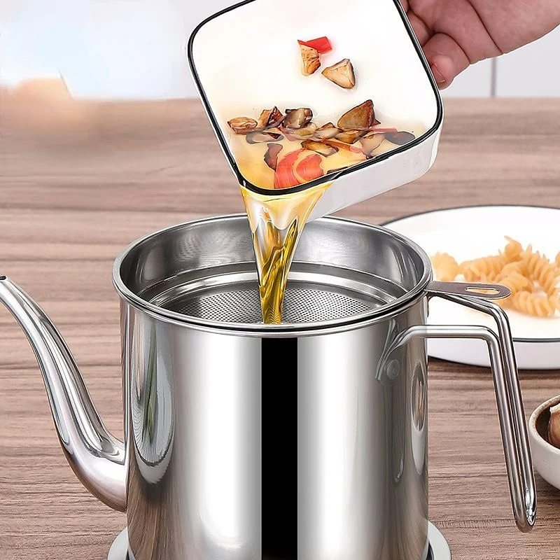 Pote de filtro de óleo de cozinha de aço inoxidável, garrafa à prova de vazamento, filtro de tanque de armazenamento de óleo de grande capacidade