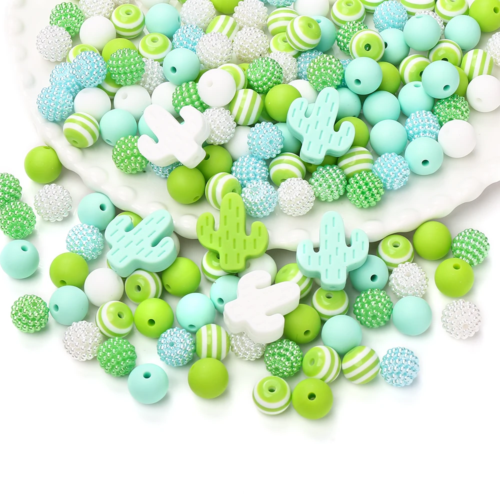 

76Pcs/set Silicone Cactus Printed Round Beads Multi Functional Dispersed Bead for DIY Jewelry Accessories Handmad Pacifier Chain