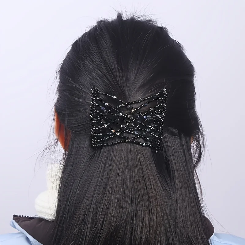4-teiliges Set Magische Kämme, Elastische Perlen-Doppelkamm-Haarspangen, Retro-Stil Nahtloser Gabelkamm, Multifunktionale Dehnbare Haarspangen – Detail 3