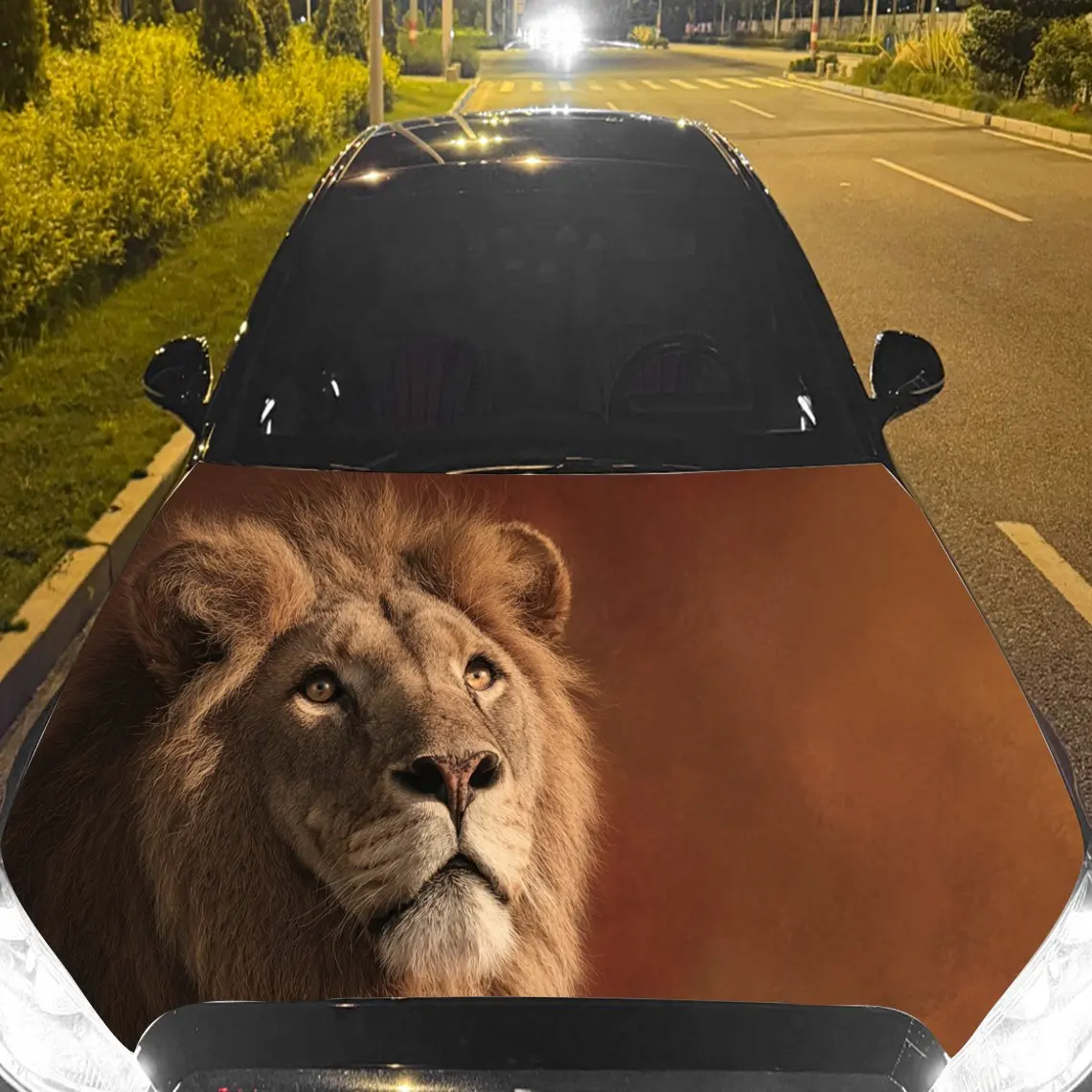 

Warm-Tone Regal Lion Graphic Car Hood Sticker,Waterproof Self-Adhesive Vinyl Graphics Decal,Decorative Auto Accessories Stickers
