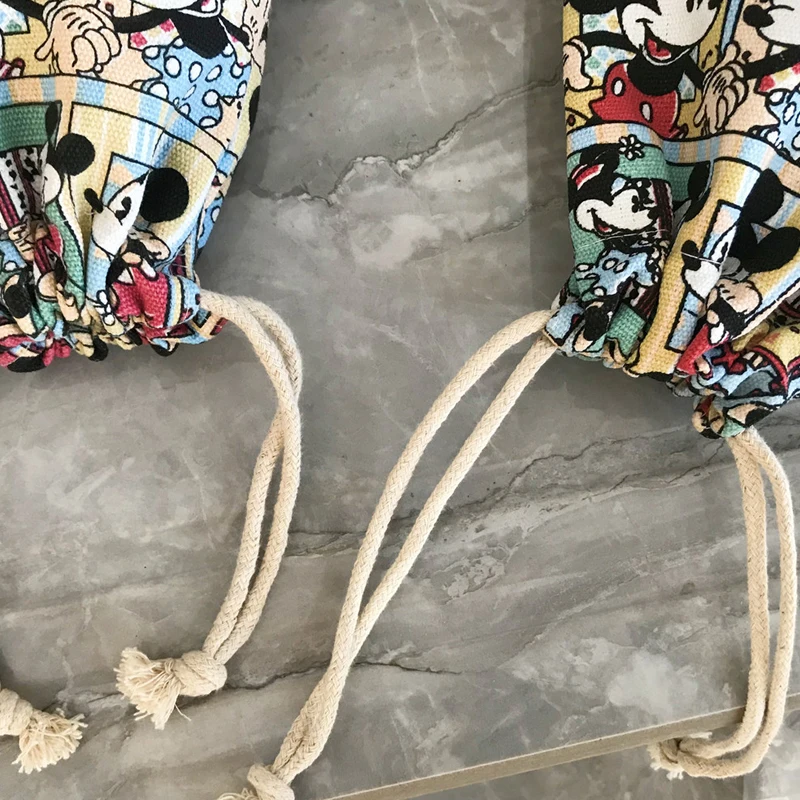 Disney-bolsa de almacenamiento con cordón de Mickey y Minnie Mouse, monedero portátil, suministros para fiestas